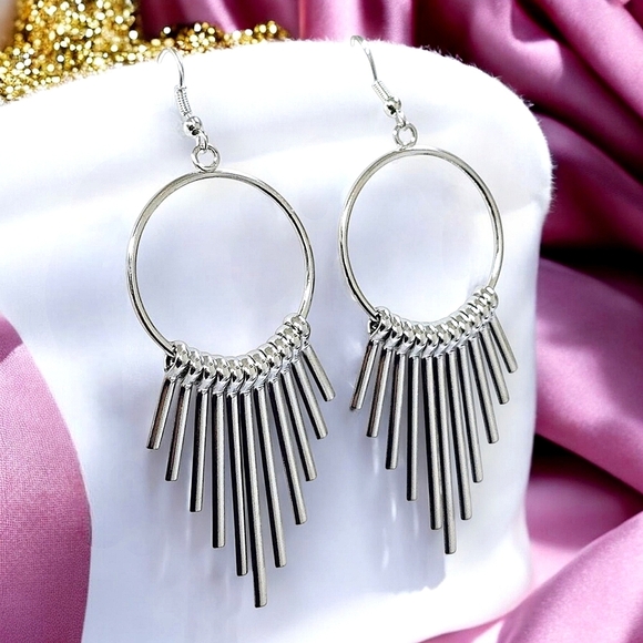 🆕️Silver Spikes Drop Dangle Silver Earrings  Boho Chic Statement Unique Jewelry - Picture 1 of 12